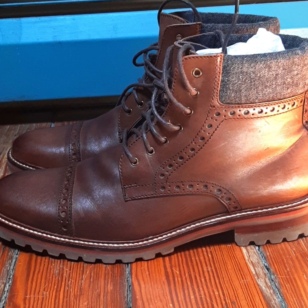 Johnston and Murphy Karnes Cap Top Boot, Dark Brown Calf/Charcoal, Size 9M